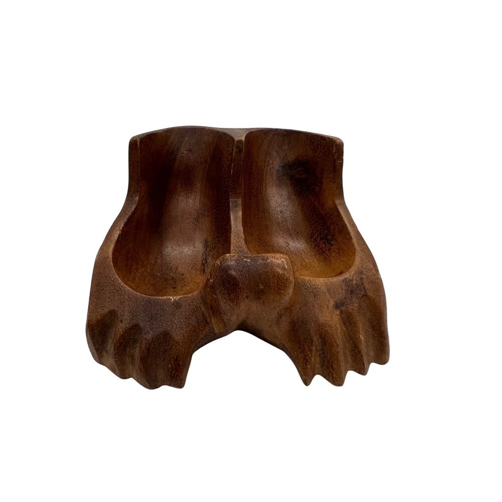 Vintage Hand-Carved Wood Double Foot Ashtray Catchall Monkey Pod Style MCM 1960s - Picture 5 of 6